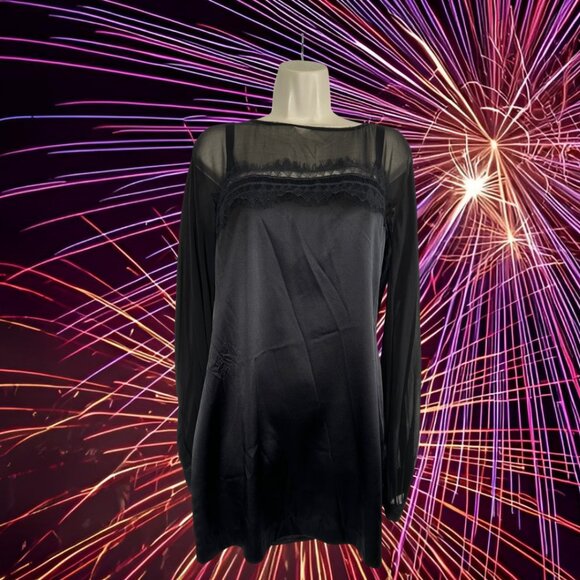 GUESS for MARCIANO Black Silk Satin & Lace Dress, Bewitching, Alluring, Large - Picture 1 of 14